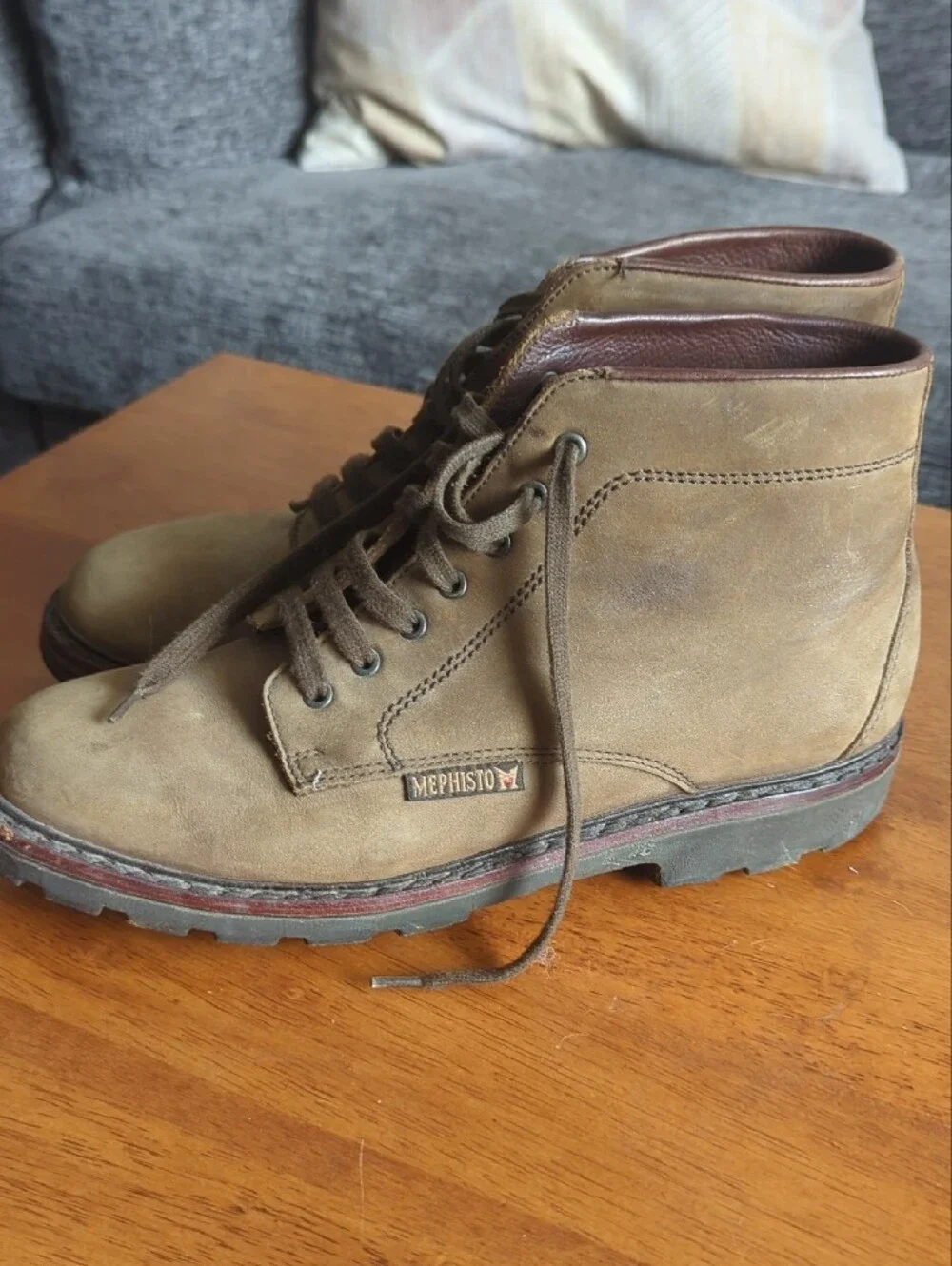 Mephisto Men's Tan Leather Lace-Up Ankle Boots Size 10